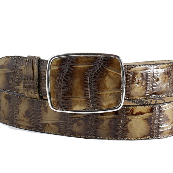 ESTAMPIDA Western Leather Belt – Honey/Bronze. Macro Coco Print