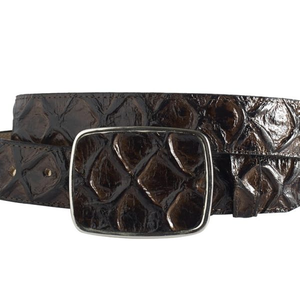 ESTAMPIDA Western Leather Belt – Brown. Pirarucu Fish Print