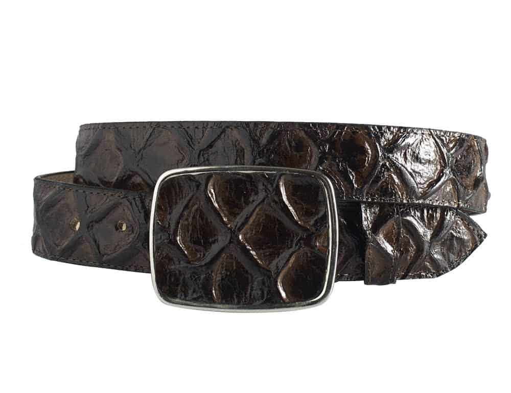 ESTAMPIDA Western Leather Belt – Brown. Pirarucu Fish Print - Furia