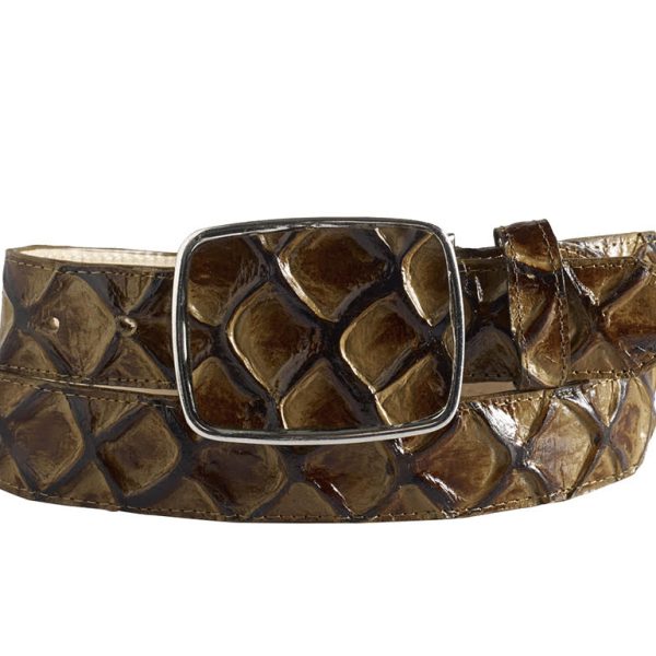 ESTAMPIDA Western Leather Belt – Honey. Pirarucu Fish Print