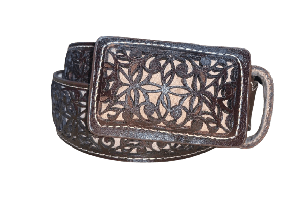 ESTAMPIDA Western Leather Belt – Brown/Camel