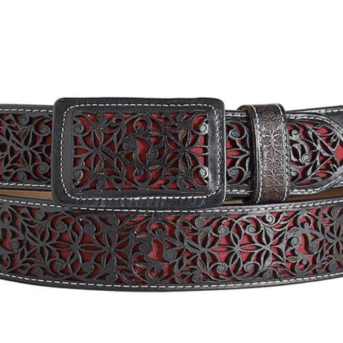 ESTAMPIDA Western Leather Belt – Black/Red