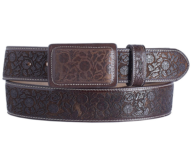 ESTAMPIDA Western Leather Belt – Brown. Pirarucu Fish Print - Furia