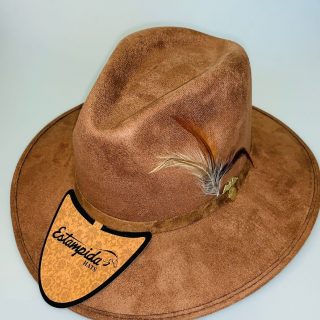 Estampida Unisex Suede Hat with Feather Camel