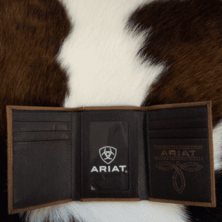 Ariat Men's Tan with Flag Patch Trifold Wallet