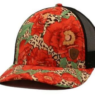 Ariat Womens Hat Baseball Ponytail Cap Mesh Flower Cheetah Logo Red A300057004