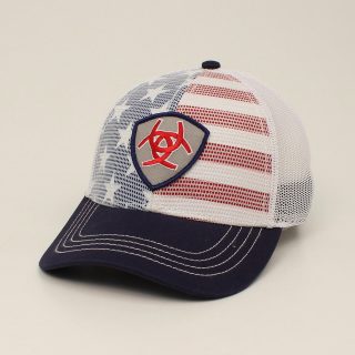 ARIAT USA FLAG SHIELD WHITE - HATS CAP - A300024005