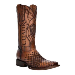 CUADRA Men Engraved Honey Leather Western Boot 3Z02RS