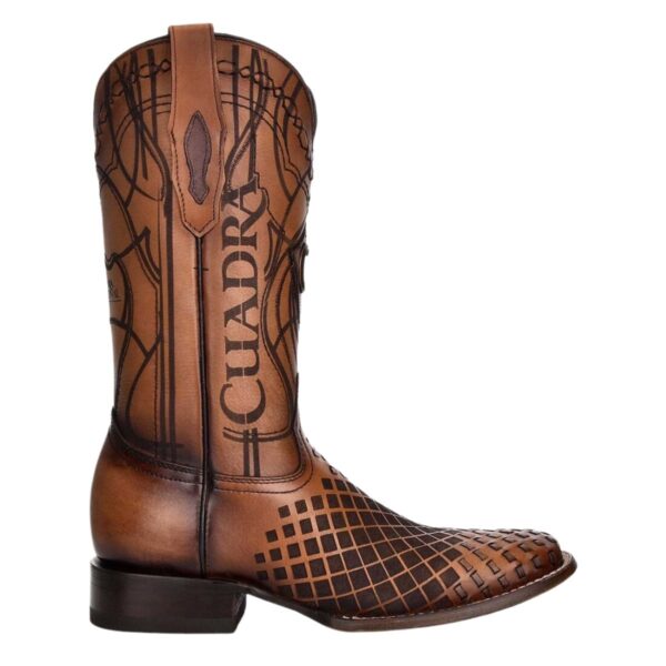 CUADRA Men Engraved Honey Leather Western Boot 3Z02RS