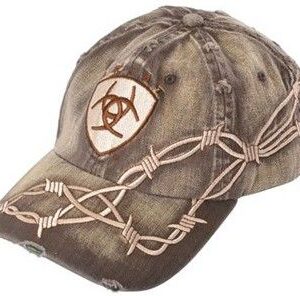 Ariat® Men's Ball Cap Distressed Brown With Barbwire Embroidery 1509802