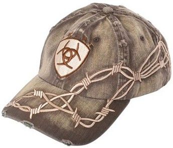 Ariat® Men's Ball Cap Distressed Brown With Barbwire Embroidery 1509802