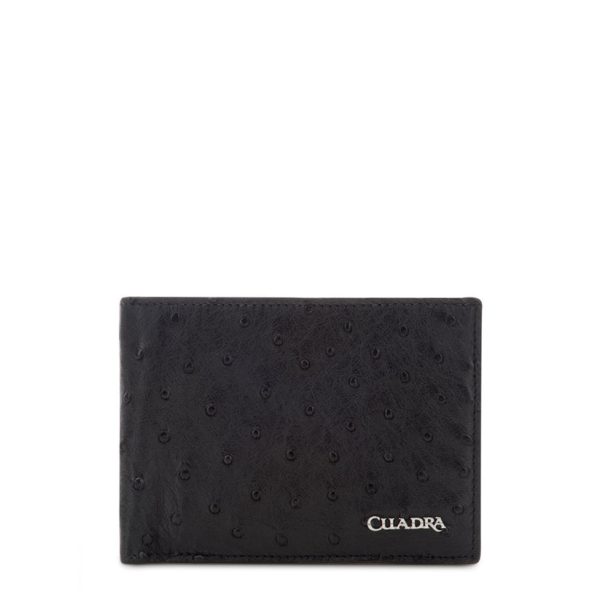 Cuadra Men's Black Genuine Ostrich Leather Bifold Wallet - DU469 B2910A1
