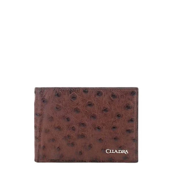 Cuadra Men's Brown Genuine Ostrich Leather Bifold Wallet - DU295 - B2910A1