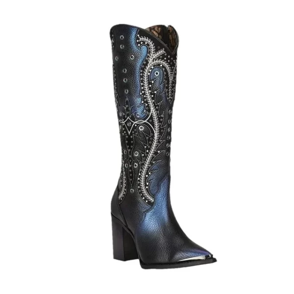 Cuadra Ladies Studded Embroidered Tall Western Style Blued Boots CU727 - 4i09rs