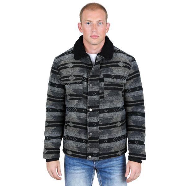 Mens Ethnic Aztec Quilted Fur Lined Jacket Black - AZJ9361