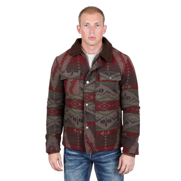 Mens Ethnic Aztec Quilted Fur Lined Jacket Burgundy - AZJ9363