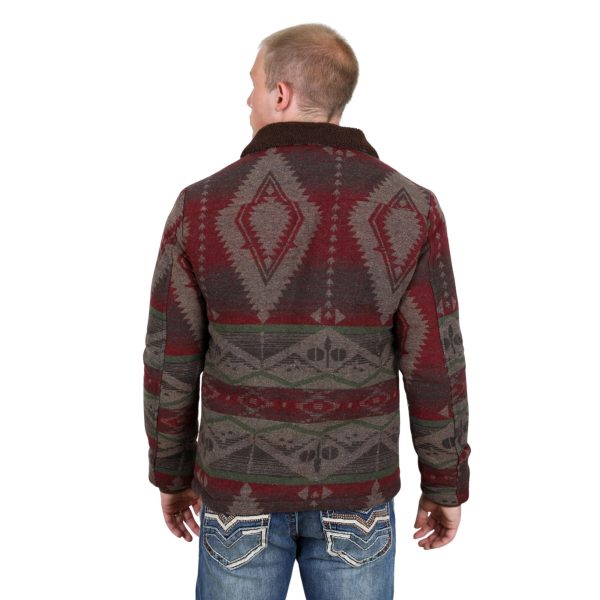 Mens Ethnic Aztec Quilted Fur Lined Jacket Burgundy - AZJ9363