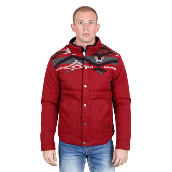 Men's Ethnic Aztec Quilted Fur Lined Twill Jacket Red - AZJ9370