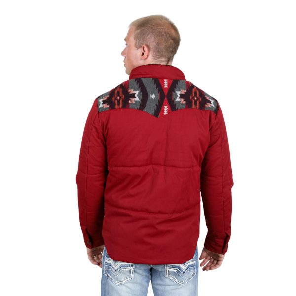 Men's Ethnic Aztec Quilted Fur Lined Twill Jacket Red - AZJ9370