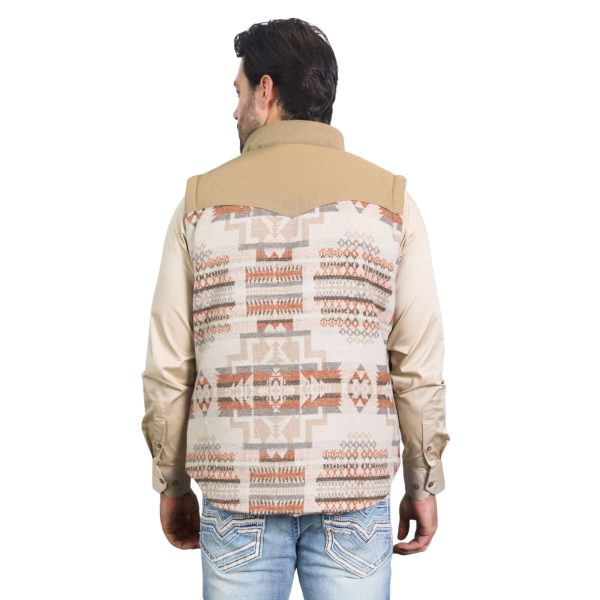 Mens Ethnic Aztec Quilted Fur Lined Beige Vest - AZV10336