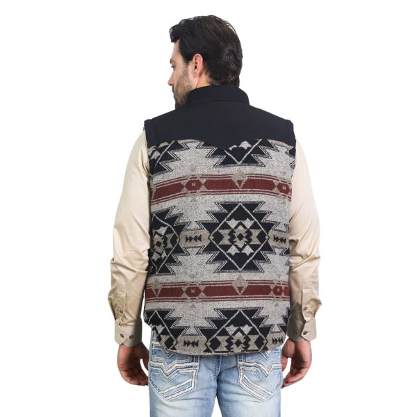 Mens Ethnic Aztec Quilted Fur Lined Black/Khaki Vest - AZV10341