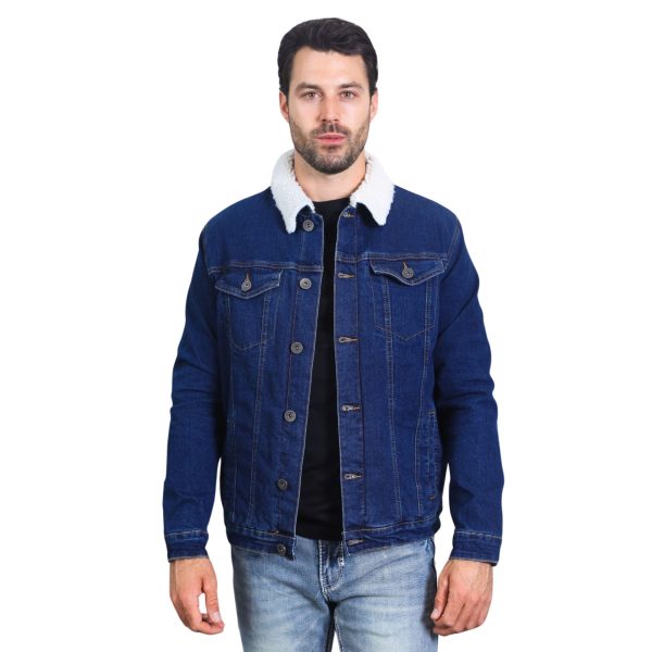 Mens Sherpa Lined Denim Jacket Indigo - DMJ8842