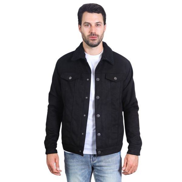 Mens Sherpa Lined Faux Suede Jacket Black - DMJ9426