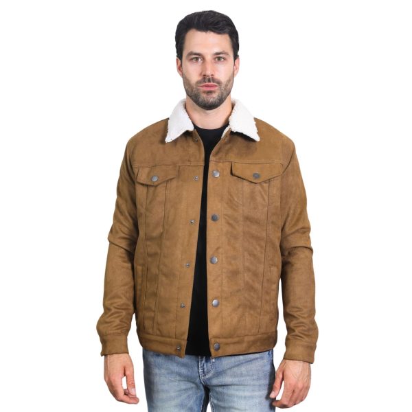 Mens Sherpa Lined Faux Suede Jacket Camel - DMJ9427