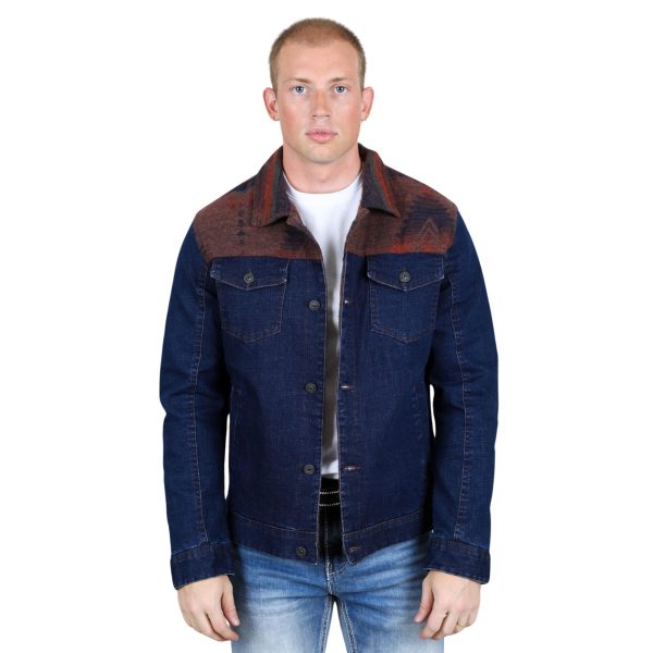 Mens Ethnic Aztec Denim Jacket Indigo - DMJ9462