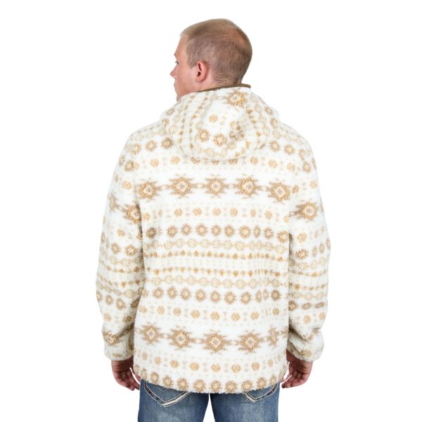 Mens Aztec Sherpa Hooded Pullover Cream - SWT9455