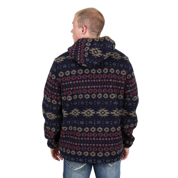 Mens Aztec Sherpa Hooded Pullover Black - SWT9456