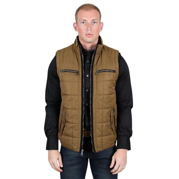 Men's Quilted Fur Lined Vest Camel - VST9419