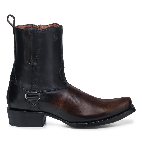 MN BLACK & HONEY LASER & ZIPPER NARROW SQUARE TOE