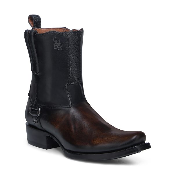 MN BLACK & HONEY LASER & ZIPPER NARROW SQUARE TOE