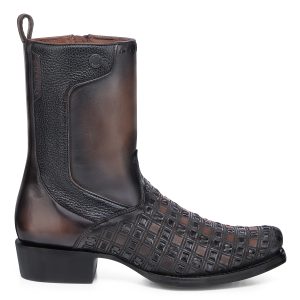 MN CHOCOLATE & BLACK LASER & WOVEN & ZIPPER NARROW SQUARE TOE