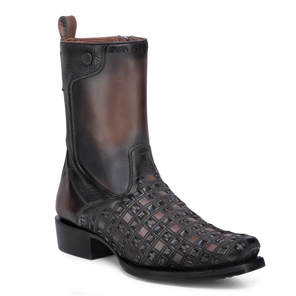 MN CHOCOLATE & BLACK LASER & WOVEN & ZIPPER NARROW SQUARE TOE
