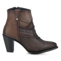 LD BROWN LASER & EMBROIDERY & STUDS & ZIPPER ROUND TOE