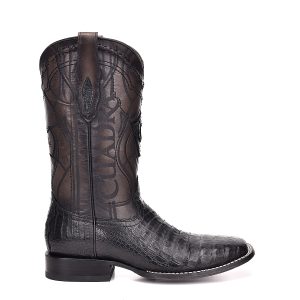 MN PLUNGE BLACK CAIMAN LASER & EMBROIDERY SQUARE TOE