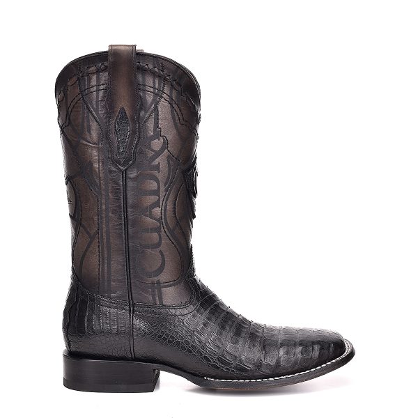 MN PLUNGE BLACK CAIMAN LASER & EMBROIDERY SQUARE TOE