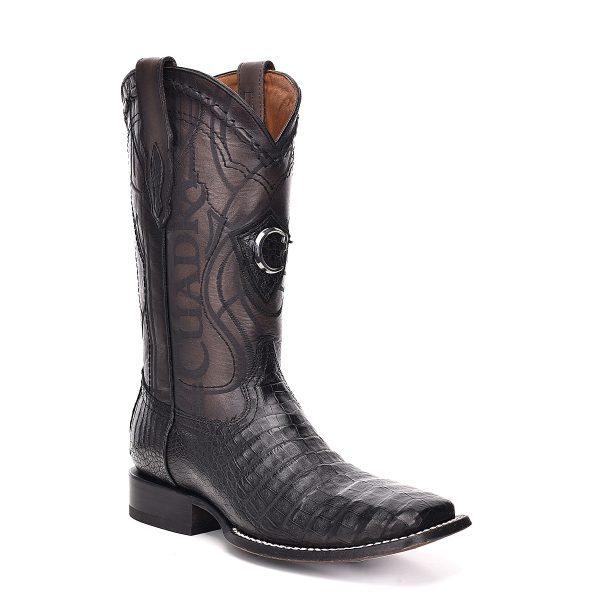 MN PLUNGE BLACK CAIMAN LASER & EMBROIDERY SQUARE TOE