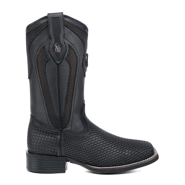 MN BLACK EMBROIDERY & LASER SQUARE TOE