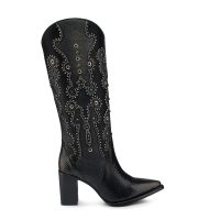 LD BLACK PYTHON EMBROIDERY & STUDS & ZIPPER POINTED TOE