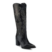 LD BLACK PYTHON EMBROIDERY & STUDS & ZIPPER POINTED TOE