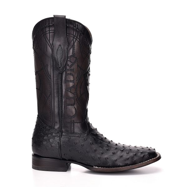 MN BLACK OSTRICH LASER & EMBROIDERY SQUARE TOE