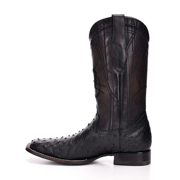 MN BLACK OSTRICH LASER & EMBROIDERY SQUARE TOE