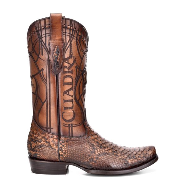 CUADRA Men's Over Brown Textured Laser & Embroidery Narrow Square Toe Western Boot