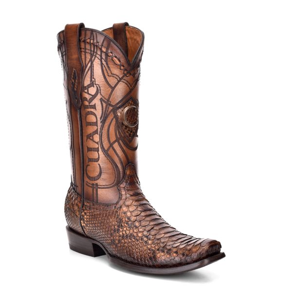CUADRA Men's Over Brown Textured Laser & Embroidery Narrow Square Toe Western Boot