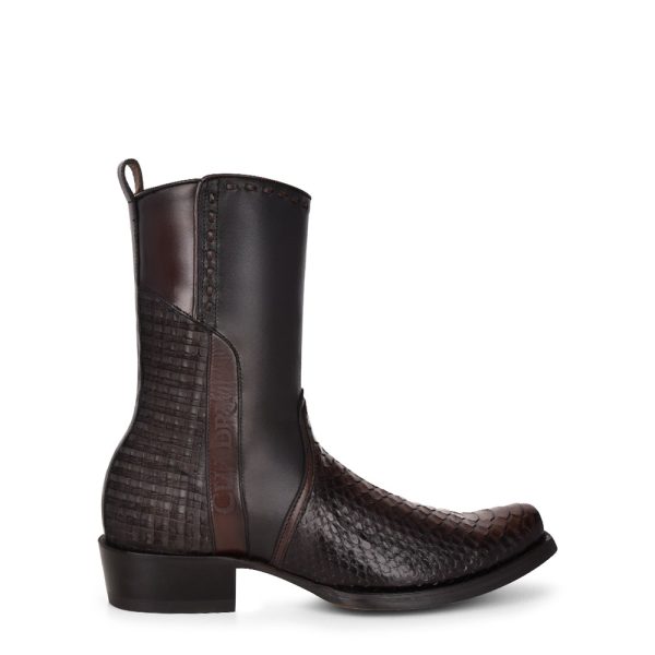 CUADRA Men's Lisboa Black Textured Laser & Woven Zipper Narrow Square Toe Western Boot