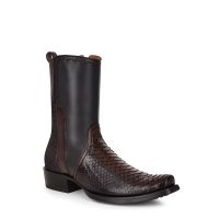 CUADRA Men's Lisboa Black Textured Laser & Woven Zipper Narrow Square Toe Western Boot