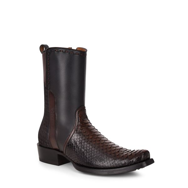 CUADRA Men's Lisboa Black Textured Laser & Woven Zipper Narrow Square Toe Western Boot